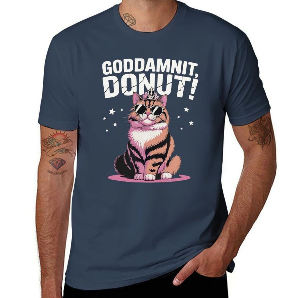 Funny Princess Cat Glasses Goddammit Donut TShirt Basic Plain Short Sleeve Crew Neck Tee