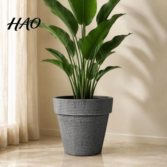 All Weather Floral Containers for Deck Round Large Planter with Drainage Hole, 12 Inch Dia Stone-Look Flower Decorative Planters Living Room