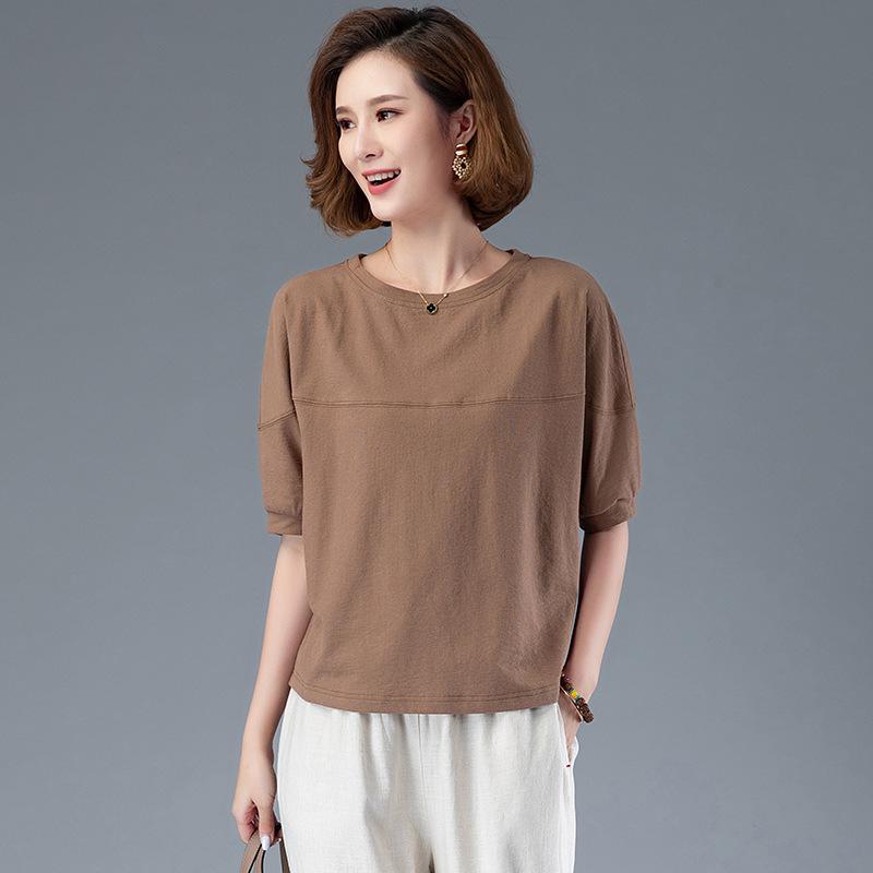 Летняя женская футболка с коротким рукавом, облегающая фигуру - Повседневный топ, скрывающий живот, для женщин среднего возраста