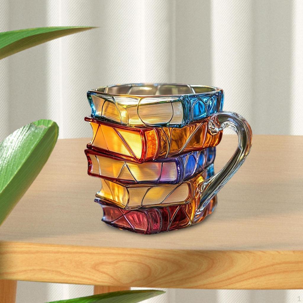 3D Painted Stacked Books Shaped Mug Resin Creative Handmade for Desk Shelf Decor Versatile 9x9x12cm