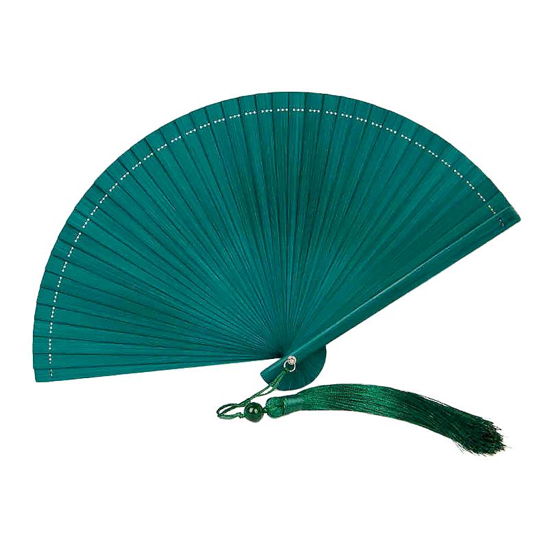 1Pc Folding Fan Handmade With Tassels Handcraft New Year's Gift Vintage Bamboo Chinese Style Solid Color