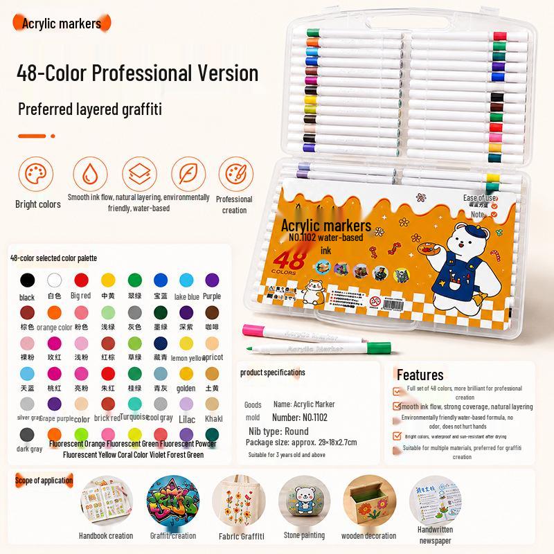 Washable Soft Tip Acrylic Marker Pen - Non-Bleeding, Stackable, Ideal for Students and Graffiti Art