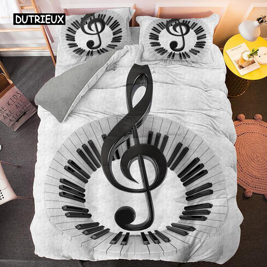 Комплект постельного белья Piano Duvet Cover Set Black Piano Keyboard Music Note Kids Постельное белье Music theme King Size 2/3 шт Мягкий двойной пододеяльник
