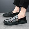 Модная мужская обувь лоферы с ремешком-монком с острым носком, глянцевая черная, кожаная, повседневная, мужская, формальная, свадебная обувь для мужчин