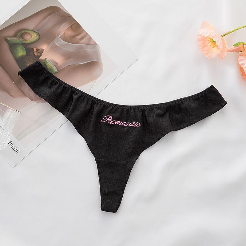 English Letters Ice Silk Sexy Girl Thong Panties Smooth Seamless Low Waist Pure Desire Women's Panties