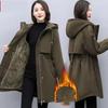 Female Parka Winter Korean Plush Thicken Women's Cotton Jacket Ladies Warm Hooded Coat Mid Length Casual Overcoat