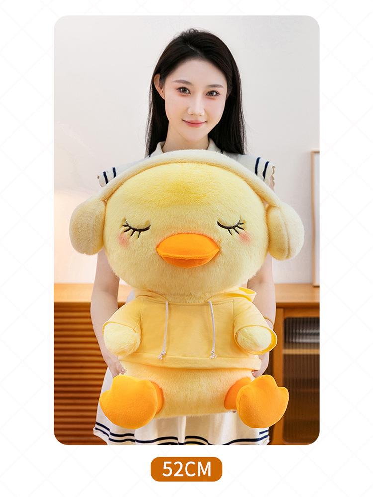 Adorable Yellow Duck Hoodie Plush Pillow and Earphone Hug Doll