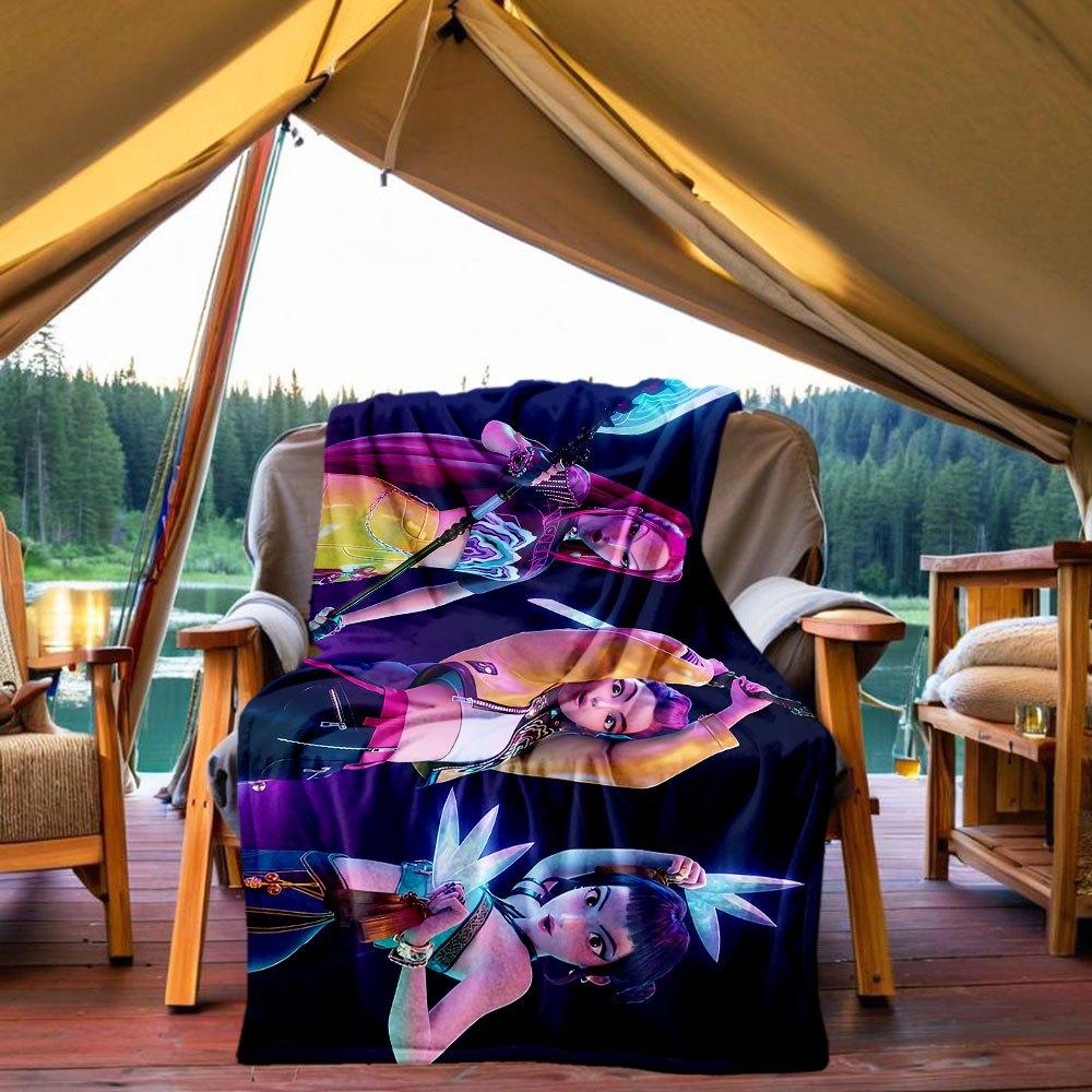 "Neon Warrior Trio: Vibrant Anime Character Prints"Blanket Lightweight Flannel Throw Blanket for Sofa, Bed, Travel, Camping, Livingroom, Off