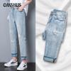 Broken Hole Jeans Women Denim Jeans Spring and Summer Loose High-waisted Harun Straight Pops Pants
