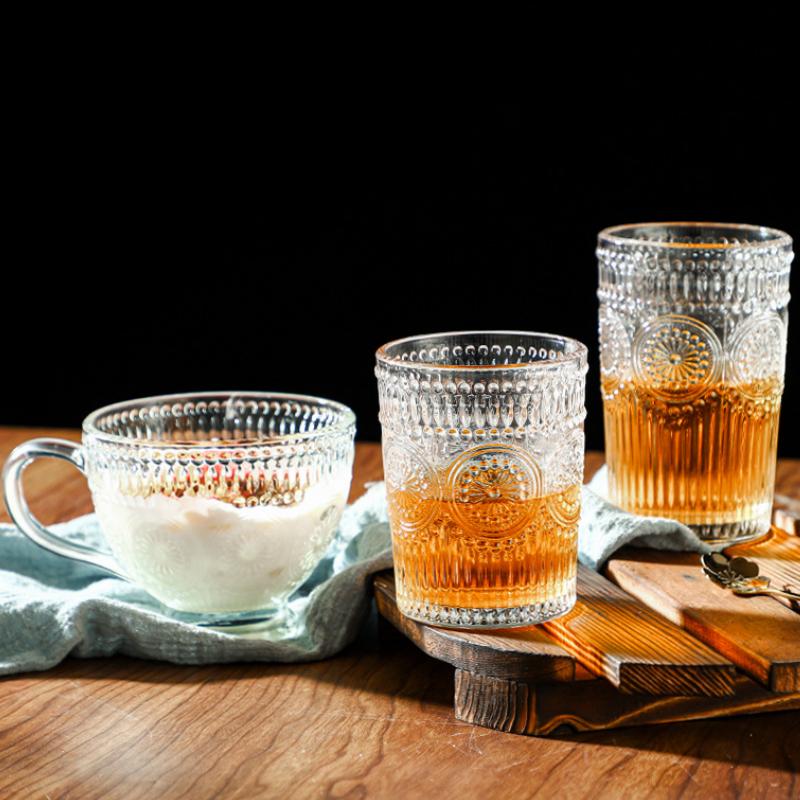 Винтажная рельефная стеклянная чашка для вина, кофе, коктейля, молока, сока, для питья, прозрачная чайная чашка, для дома, для кухни, стакан для воды, 2025 новинка