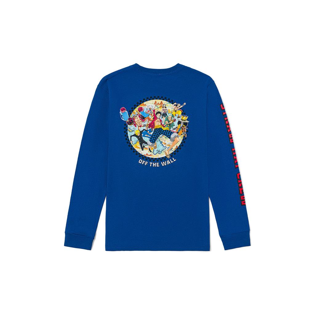 Vans Футболка унисекс с длинным рукавом и принтом соломенной шляпы X One Piece, синяя, с круглым вырезом VN00063Q7WM