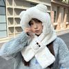 Solid Color 2 In 1 Plush Scarf Warm Winter Neckerchief Soft Bear Ear Hat  Girl