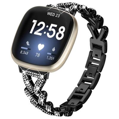 Браслет для часов из цинкового сплава с витым узором и стразами для Fitbit Versa 3/Fitbit Sense