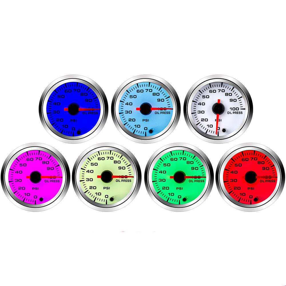 52mm Oil Pressure Gauge Boost Tachometer Voltmeter Air-Fuel Ratio Water Temp Oil Temp EGT Gauge Change 7 Colors Fit for 12V Car