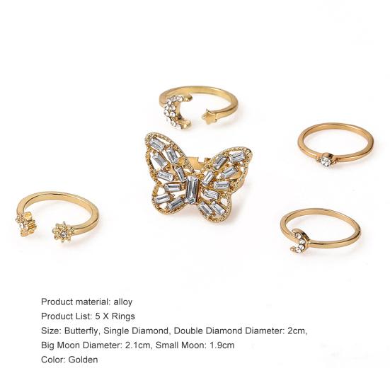 5 шт. кольца на костяшки пальцев бабочки луна звезды ювелирные изделия штабелируемые стразы кольца на палец ювелирные аксессуары