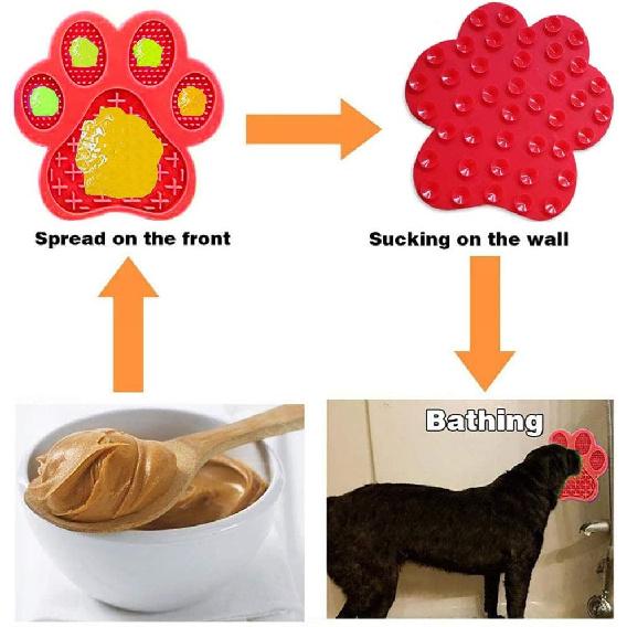 Dog Licking Mat for Anxiety Peanut Butter Slow Feeder Bowls Licking Pad with Strong Suction to Wall for Pet Bathing,Grooming,and Dog Training (Red)