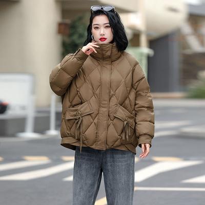 Ромбовидный короткий пуховик женский 2025 зимняя мода ретро пух белой утки утолщенный маленький воротник-стойка тонкое пальто