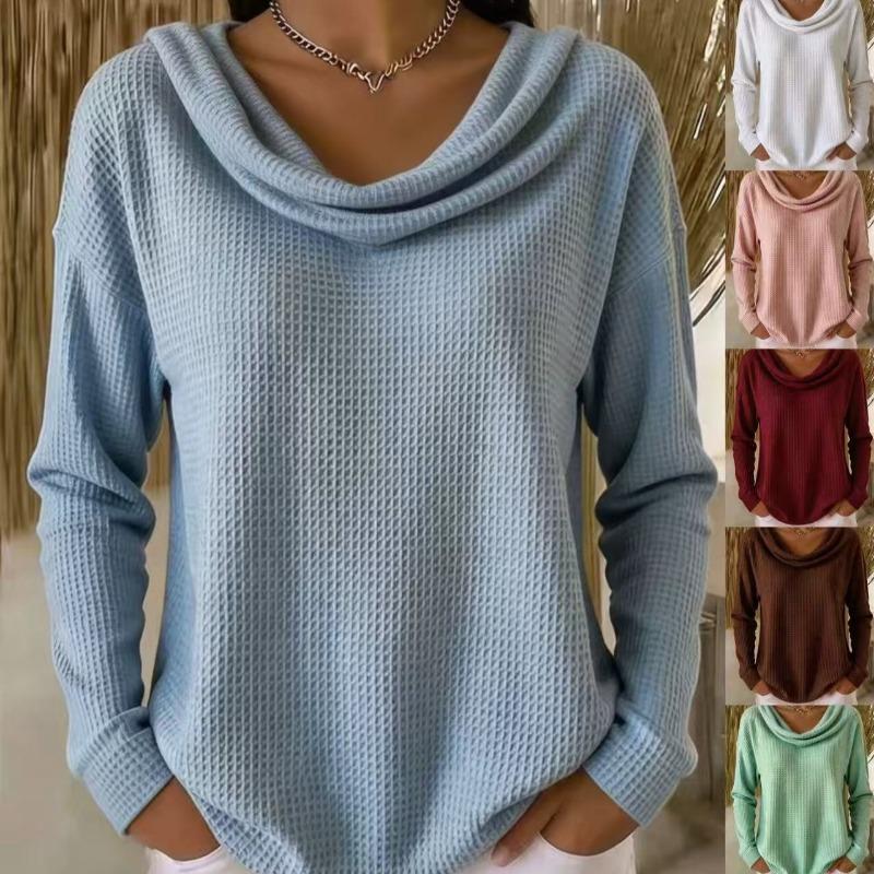 Women S Casual Loose Solid Color Mock Neck Long Sleeve Pullover Sweater