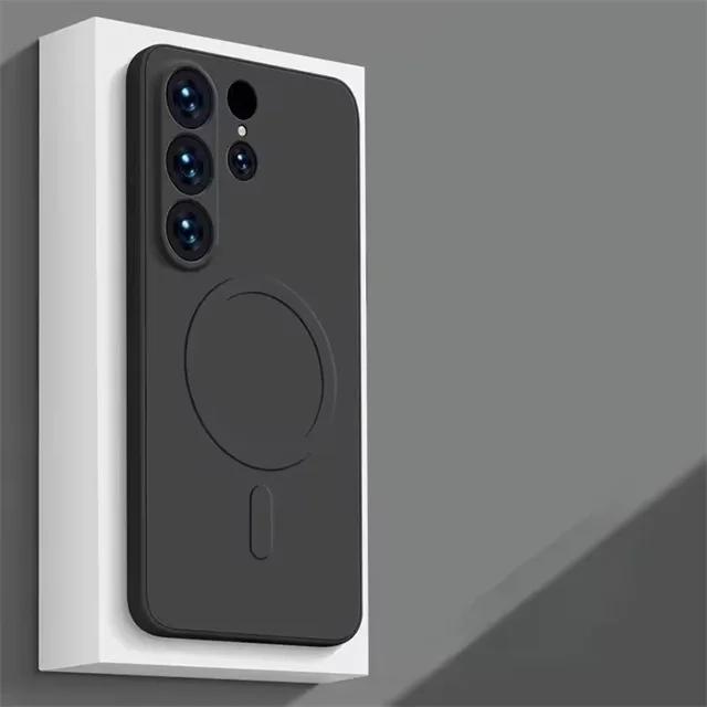 Магнитный Чехол из Жидкого Силикона для Телефона Magsafe для Samsung Galaxy S26 S25 Ultra S23 S24 FE S22 S21 Plus Ударопрочный Чехол