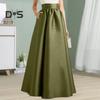 Женская осенняя юбка макси из искусственного атласа, А-силуэта, длиной до пола, однотонная юбка с высокой талией и карманами, элегантная винтажная повседневная юбка-халат большого размера