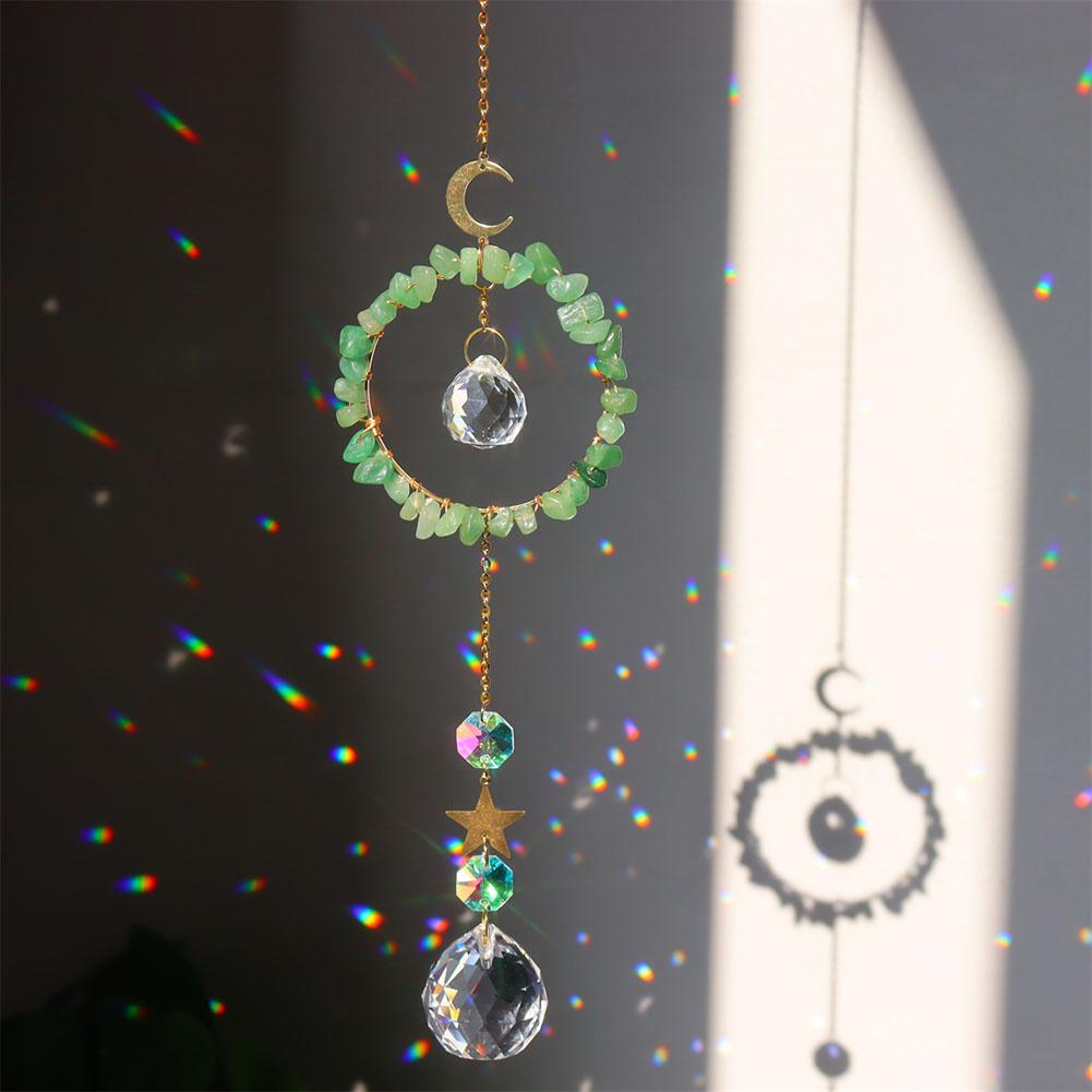 Natural Crystal Wind Chimes Star Moon Prisms Light Catcher Hanging Ornament Window Curtains Pendant Home Garden Decorations