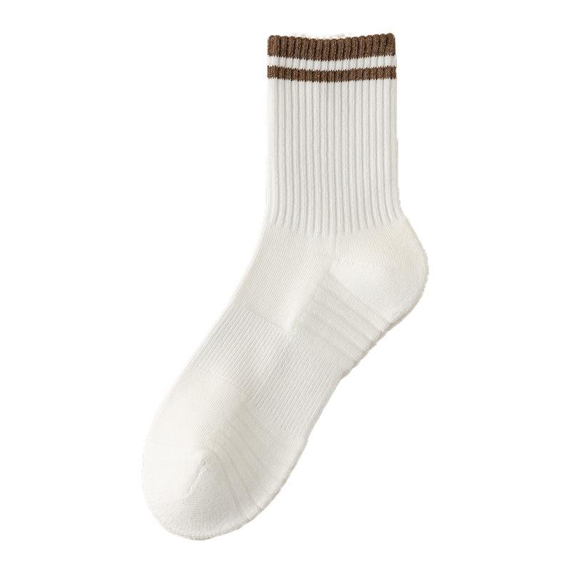 Мужские осенне-зимние утолщенные носки до середины икры из чистого хлопка с махровой подошвой и цветными блоками, теплые, с защитой от запаха, спортивные носки до колена