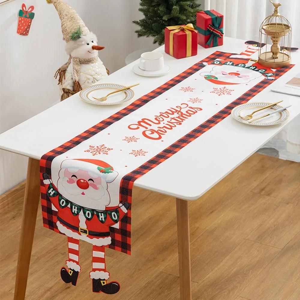 Мультяшная ткань Рождественская скатерть Рождественский орнамент Navidad Table Runner Многоразовый Рождественский флаг для стола Рождество