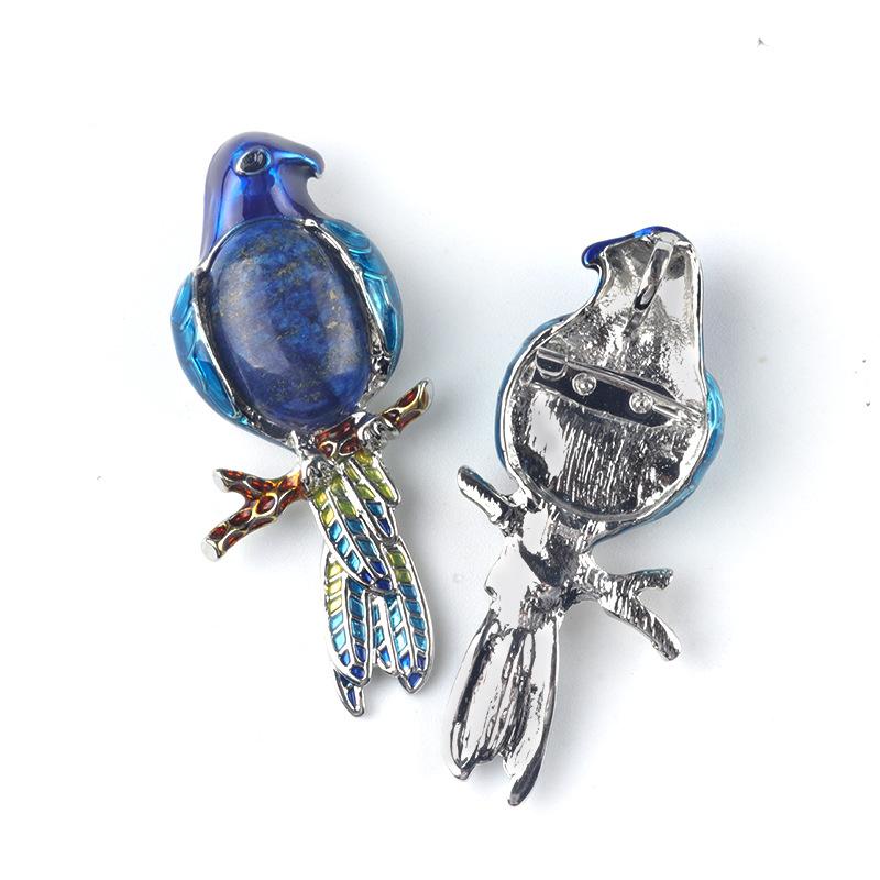 Alloy Inlaid Natural Crystal Agate Parrot Brooch Pendant, Gemstone 2-in-1 Pin & Necklace for Women