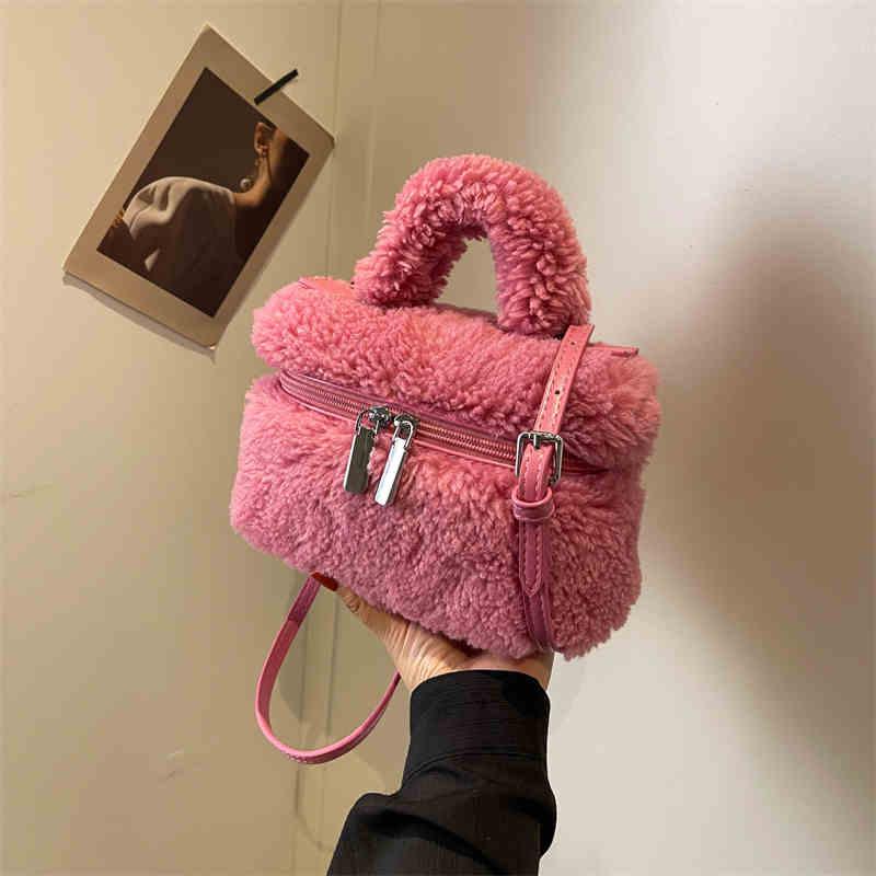 Сумка из овечьей шерсти для женщин, осень-зима, однотонная, мягкая, плюшевая, маленькая квадратная сумка, простая, универсальная, на одно плечо, сумки через плечо