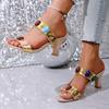 Fashion Chunky-heeled Sandals for Women, Summer Style, Rhinestone, Comfortable and Versatile, Fish-mouth Women's Slippers