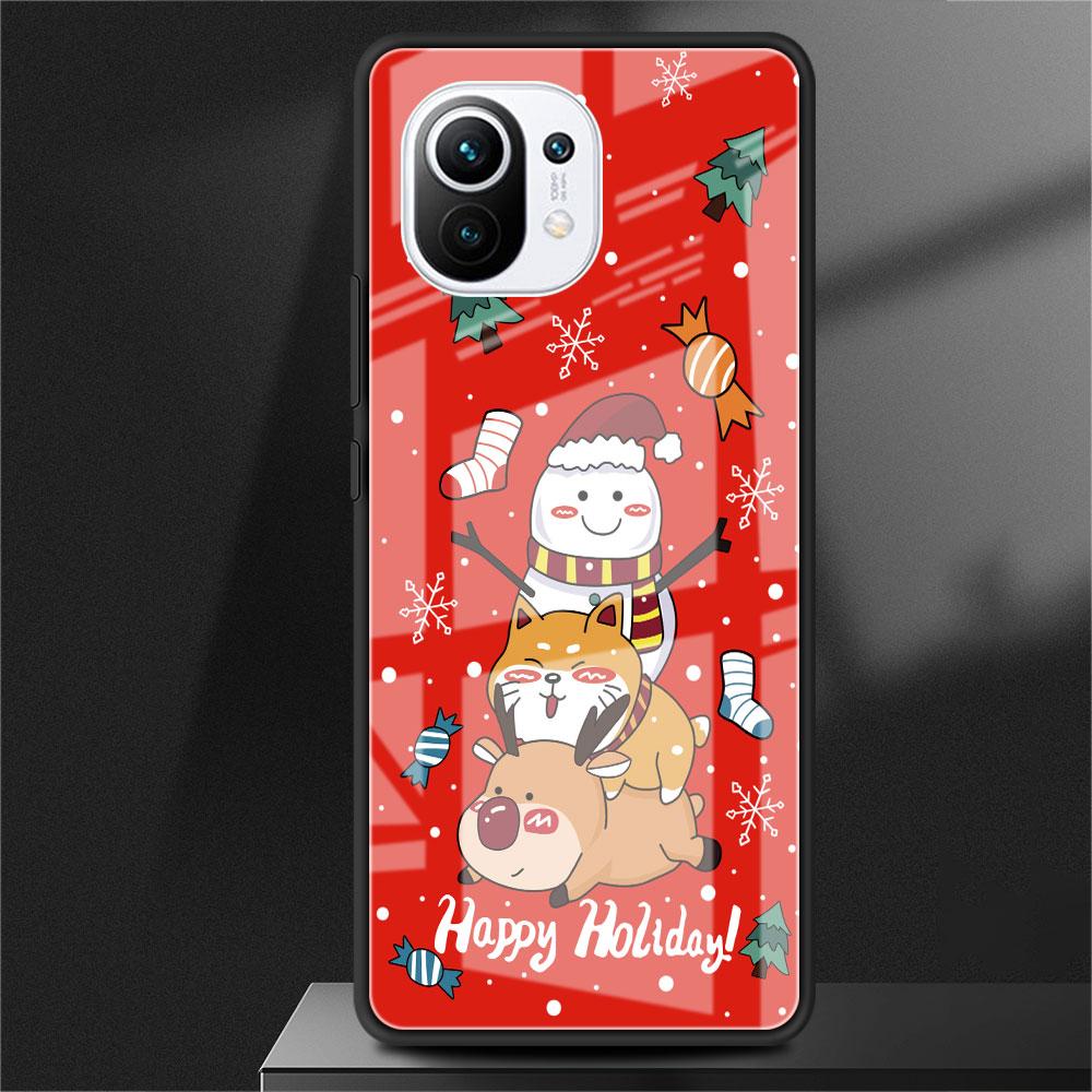 Стеклянный чехол для Xiaomi Poco X3 NFC 11 Lite 11T F3 M3 для Redmi Note 11 10 9 8 Pro 10S 9S 9A 9C Чехол для телефона Snow Merry Christmas