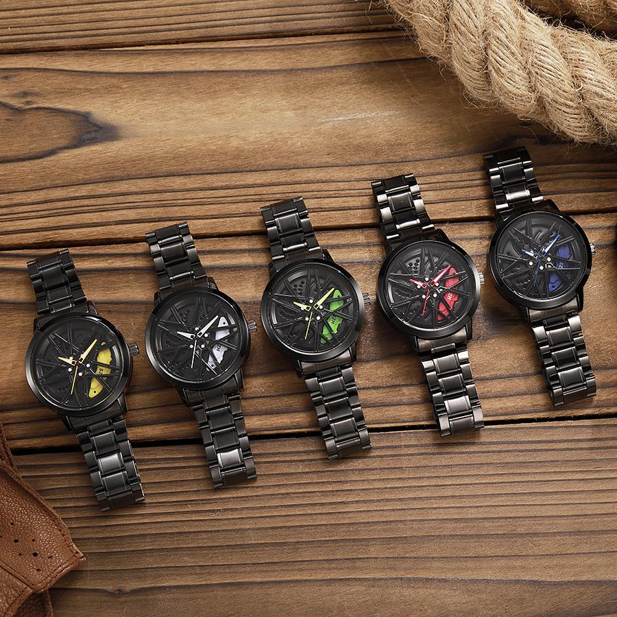 Hollow Creative Black Technology Men'S Steel Belt Watch Inner Ring Rotatable Watch Quartz Watch