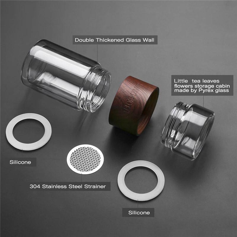 Стеклянная бутылка для чая BOZZH, портативная, с двойными стенками, для кунг-фу, с чехлом, бутылка для заваривания чая, стакан, посуда для напитков, креативный подарок