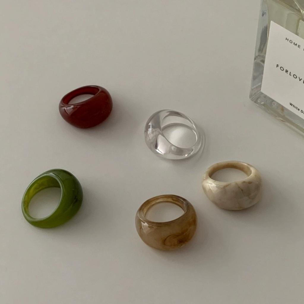 Acetate Resin Ring Wide Curved Band Vintage Minimalist Normcore Statement Index Finger Zircon for Women