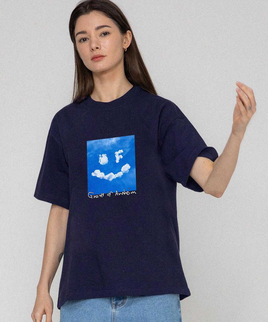 GRAVER [Unisex] Drawing Smile Cloud Logo Short Sleeve T-Shirt_Navy