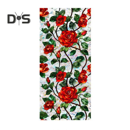 Privacy Film Window Doublesided Flower Stained Glass Rainbow Window Film Sun Blocking Static Covering Cling Sticker Pvc Window Door Decorative