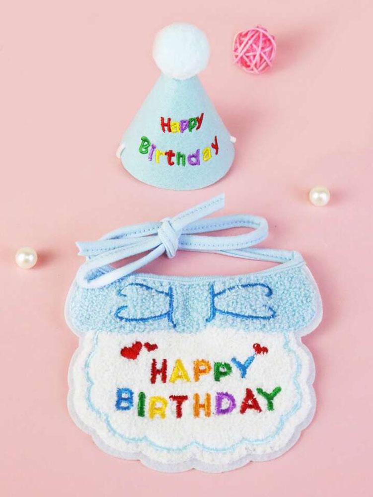 Cat Dog Birthday Bib and Party Hat Mini Doggy Cat Adjustable Bandana Scarf Pet Birthday Outfit Puppy Supplies