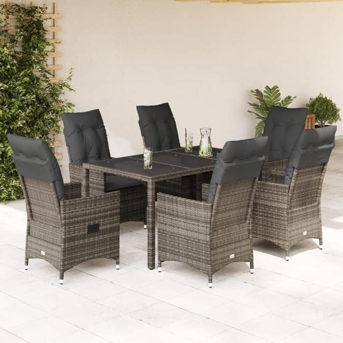 VidaXL Garden Dining Set and Cushions 7 Pcs Grey Rattan, Outdoor Dining Set, Dining Room Furniture 3276739