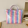 Large Capacity Striped Tote Bag Colorful Shoulder Bag Multi-Functional PVC Handbag  Daily