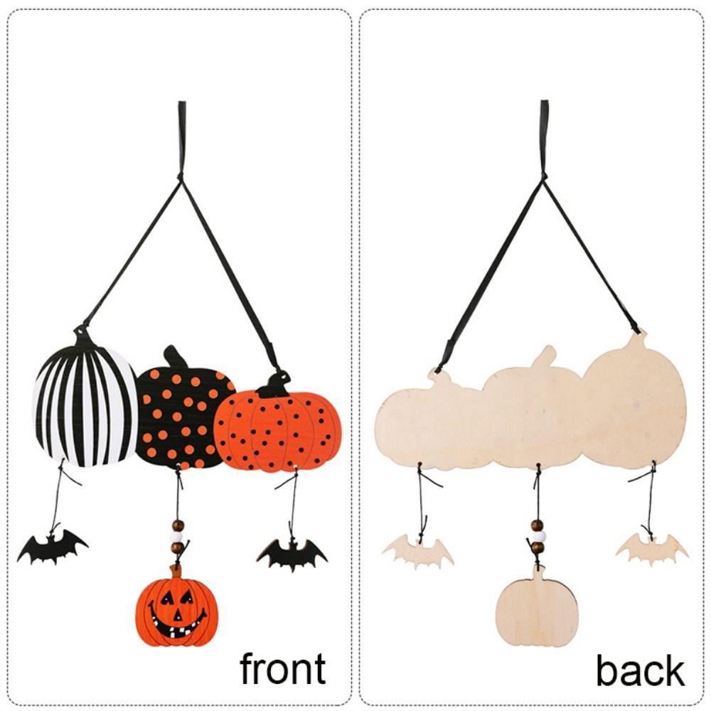 2pcs/set Colorful Halloween Wooden Pendants Witch Pumpkin Bat Ghost Wall Hanging  Halloween