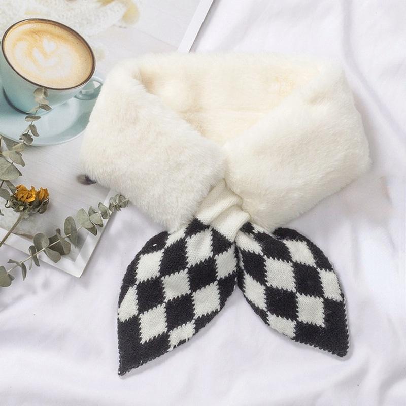 Unisex Winter Warmth Thick Knitted Fishtail Stitching Plush Collar Ladies Solid Color Wild Windproof Neck Soft Scarf