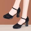 5cm 7cm Elegant Mesh Rhinestone Pointed Toe Shoes Platform Sandals 2025 Spring Summer Med Block Heels Sandals for Office Model