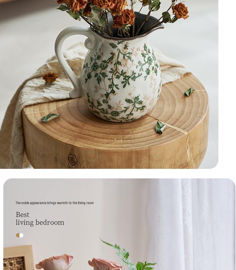 Американская Country Керамический Молочник-Ваза с Глазурью Кракелюр - Пасторальный Фэн-шуй Цветочная Композиция Ретро Декор