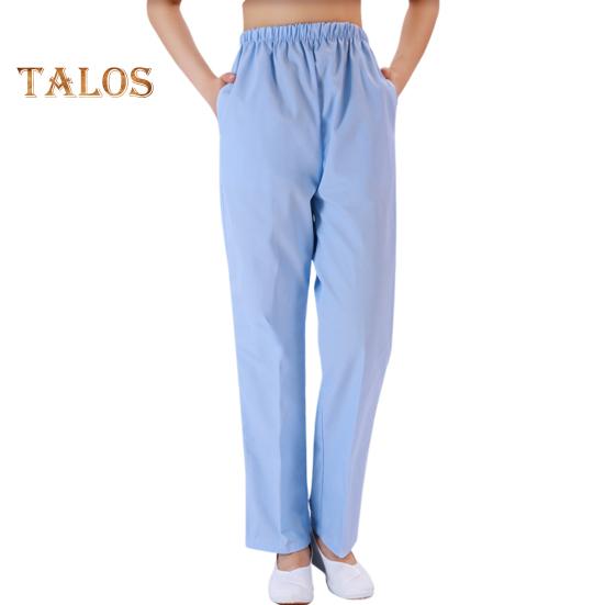 Летние брюки для медсестры со средней посадкой и эластичной резинкой на талии, широкие длинные брюки, однотонные женские рабочие брюки с карманами