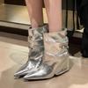 Pointed Toe Women Ankle Boots Luxury High Heels Leather Shoes Winter 2025 Trend Designer New Goth Chelsea Party Fad Botas Mujer