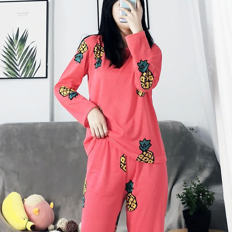 Женский мультяшный пижамный комплект - Рубашка с длинным рукавом и брюки, Домашняя одежда для маленьких студенток на весну и осень