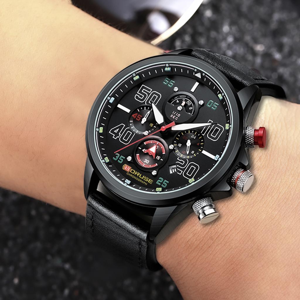 BORUSE Классические повседневные часы Мужские часы Большой циферблат Большие цифры Мужские часы Стрелочные кварцевые мужские часы Классические повседневные часы Кожаный ремешок