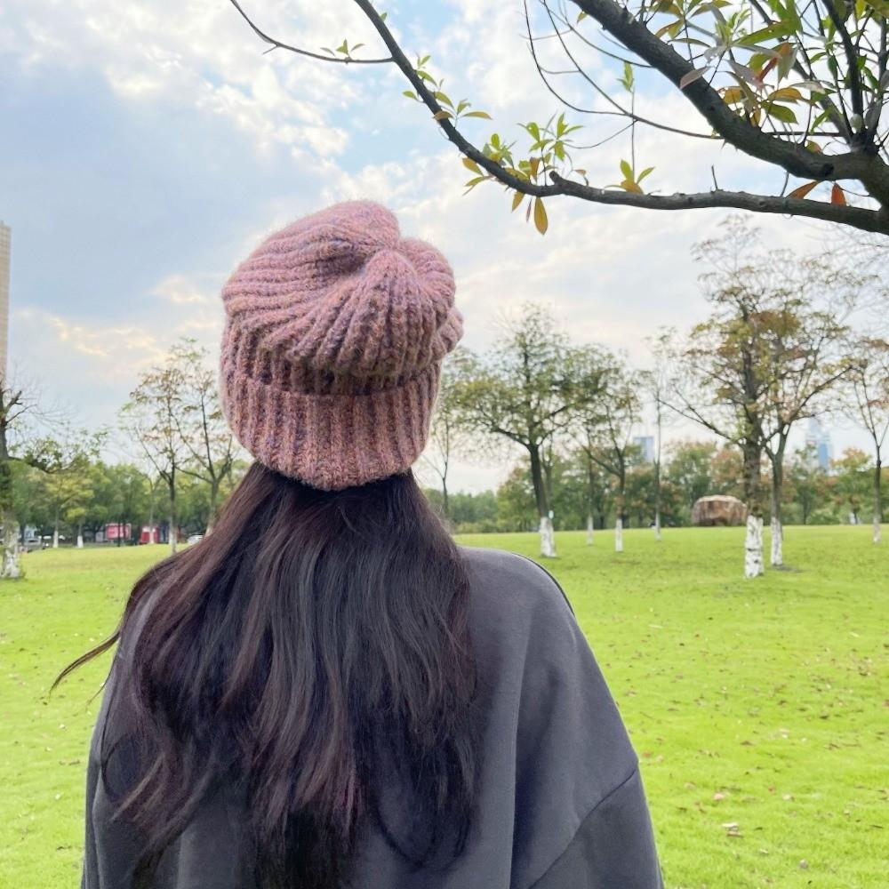 Thickeneded Knitted Cap Mixed Color Warm Hat Fashion Striped Beanie Hat Autumn Winter
