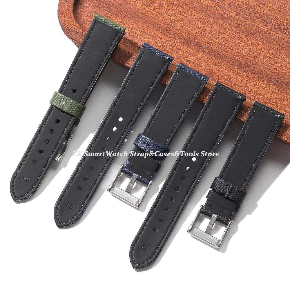 18mm 20mm 22mm Nylon+Leather Watch Strap Breathable Soft Wristband for Omega 007 Bracelet Men Women Quick Release Accessories
