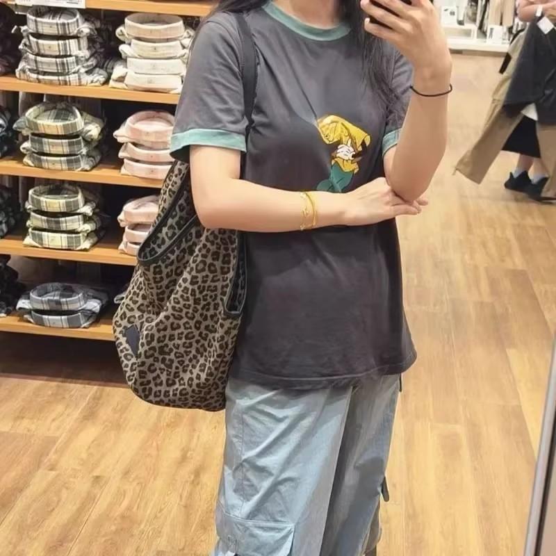 Винтажная большая сумка-тоут с леопардовым принтом, женская модная сумка через плечо, большая вместимость, эстетичные новые дизайнерские сумки для женщин и молодежи